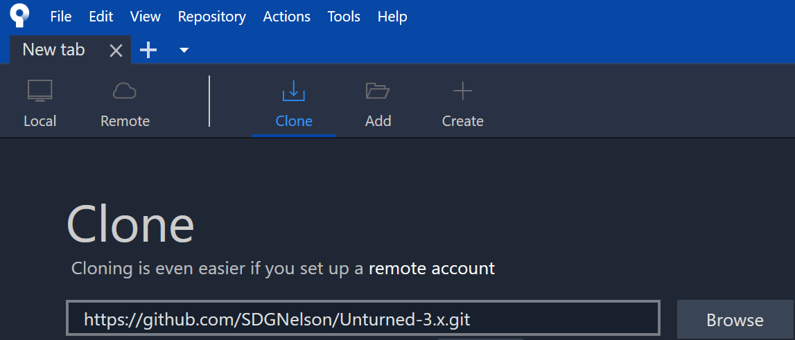 Entering Git URL into Sourcetree app.